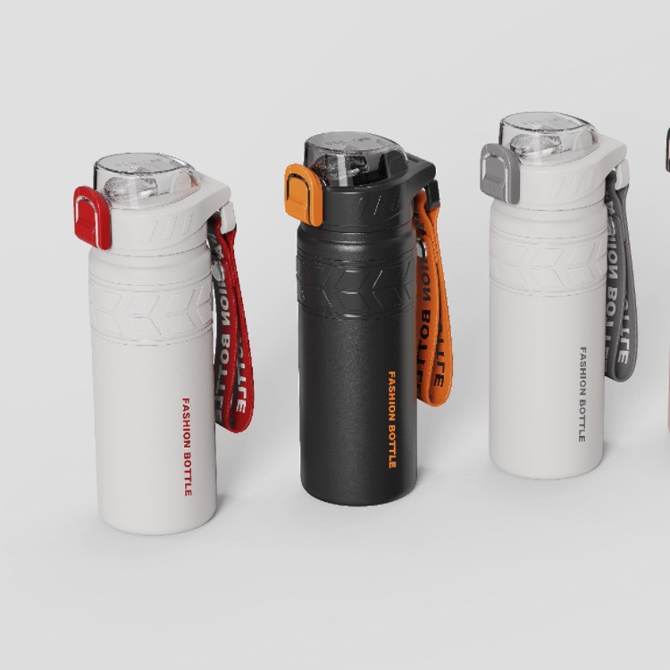 Flip Top Stainless Steel Sport Water Bottle With Straw